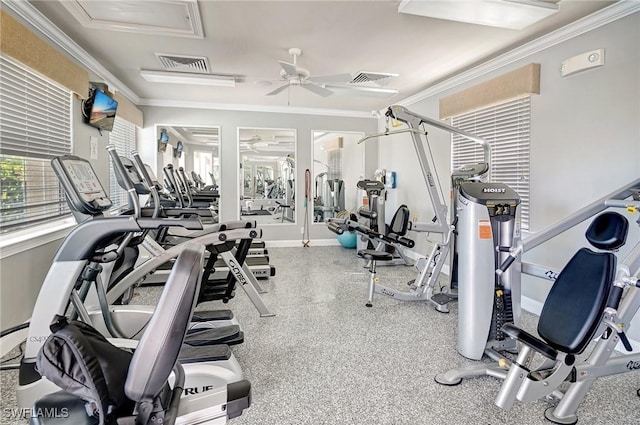 18273 Creekside Preserve Loop Unit 101, Fort Myers, FL 33908 - workout area with a ceiling fan and crown molding