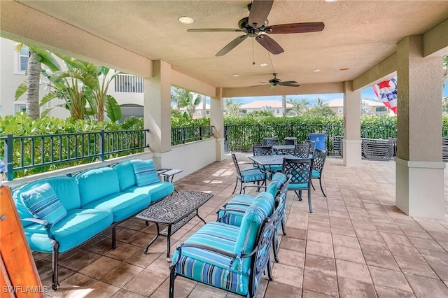18273 Creekside Preserve Loop Unit 101, Fort Myers, FL 33908 - view of patio featuring an outdoor hangout area, outdoor dining area, and ceiling fan