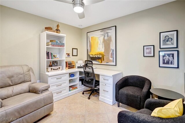 18273 Creekside Preserve Loop Unit 101, Fort Myers, FL 33908 - home office with a ceiling fan and light tile patterned floors