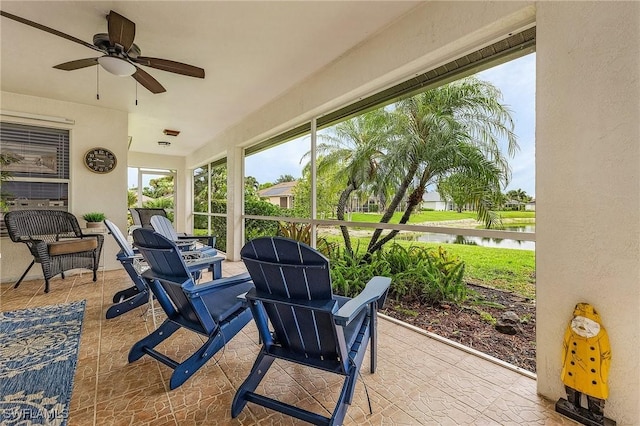 13460 Wild Cotton Ct, North Fort Myers, FL 33903 - sunroom / solarium with a water view and a ceiling fan