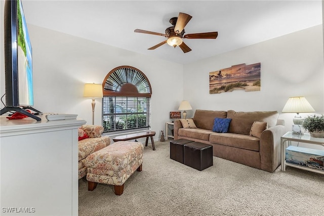 13460 Wild Cotton Ct, North Fort Myers, FL 33903 - living area featuring a ceiling fan and carpet