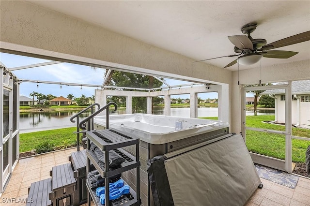 13460 Wild Cotton Ct, North Fort Myers, FL 33903 - sunroom / solarium with a water view and ceiling fan