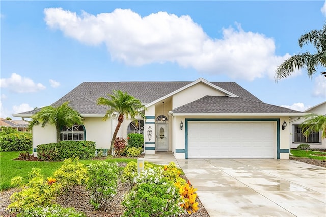 13460 Wild Cotton Ct, North Fort Myers, FL 33903 - ranch-style home featuring stucco siding, an attached garage, driveway, and a shingled roof