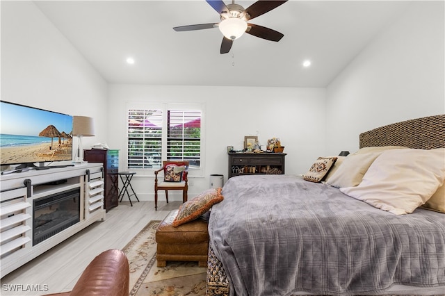 4014 Crayton Rd Unit B4, Naples, FL 34103 - bedroom with light wood finished floors, recessed lighting, lofted ceiling, and ceiling fan
