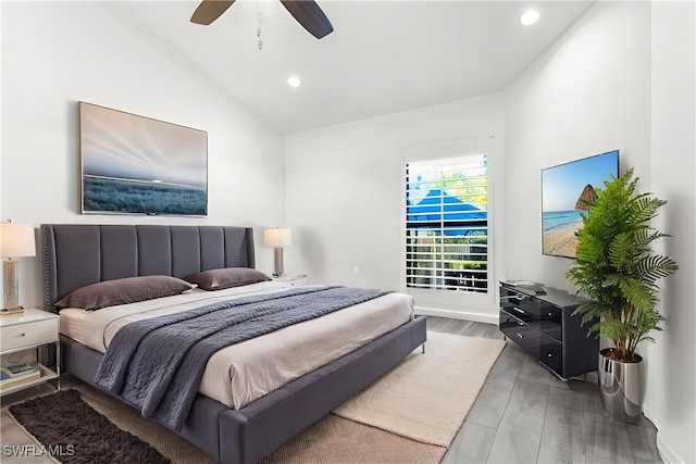 4014 Crayton Rd Unit B4, Naples, FL 34103 - bedroom featuring recessed lighting, lofted ceiling, and ceiling fan