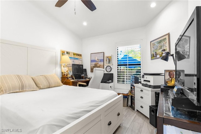 4014 Crayton Rd Unit B4, Naples, FL 34103 - bedroom with recessed lighting, ceiling fan, vaulted ceiling, and an office area