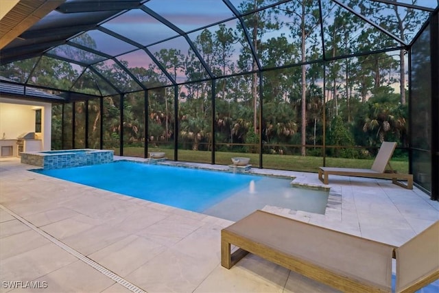 4472 Pine Ridge Rd, Naples, FL 34119 - view of swimming pool featuring a patio area, a pool with connected hot tub, and glass enclosure