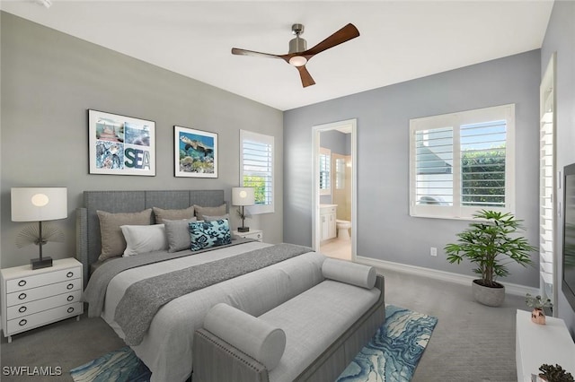 14792 Spinnaker Way, Naples, FL 34114 - bedroom with carpet floors, ensuite bath, and a ceiling fan