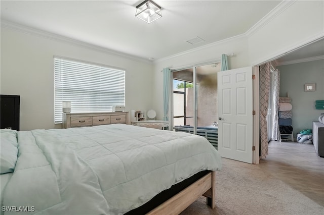 1886 Alameda Dr, Naples, FL 34120 - bedroom featuring crown molding, light colored carpet, and access to outside