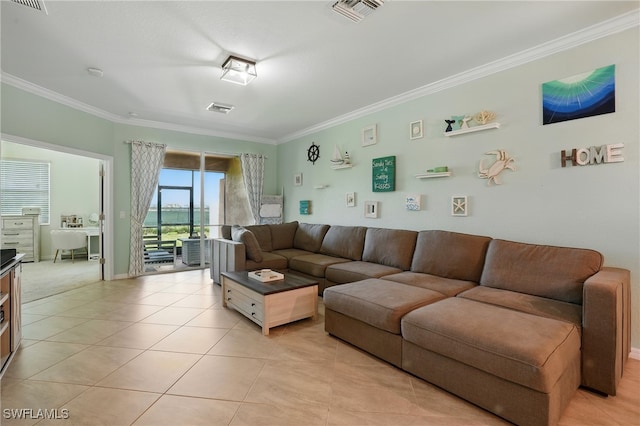 1886 Alameda Dr, Naples, FL 34120 - living area with ornamental molding and light tile patterned flooring
