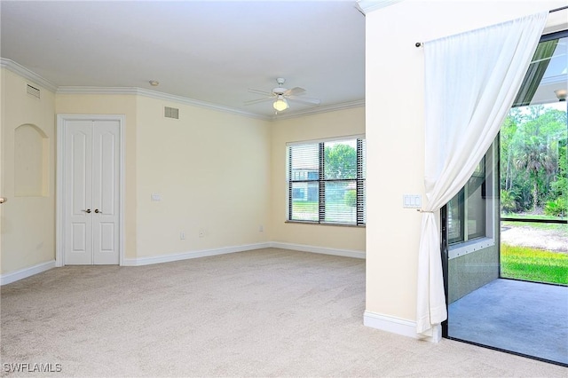 1314 Corso Palermo Ct Unit 1802, Naples, FL 34105 - unfurnished room featuring carpet flooring, crown molding, ceiling fan, and baseboards