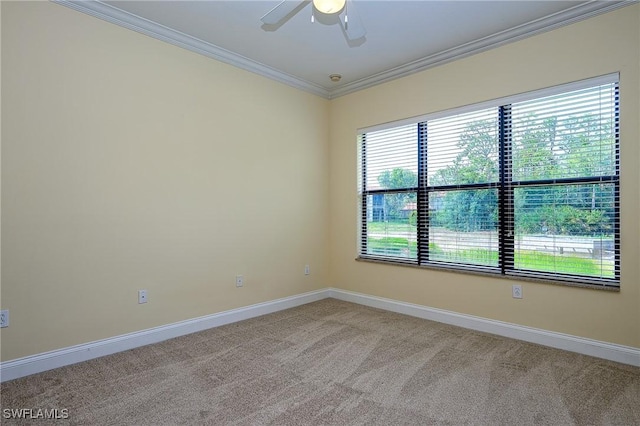 1314 Corso Palermo Ct Unit 1802, Naples, FL 34105 - spare room with ceiling fan, crown molding, light carpet, and baseboards