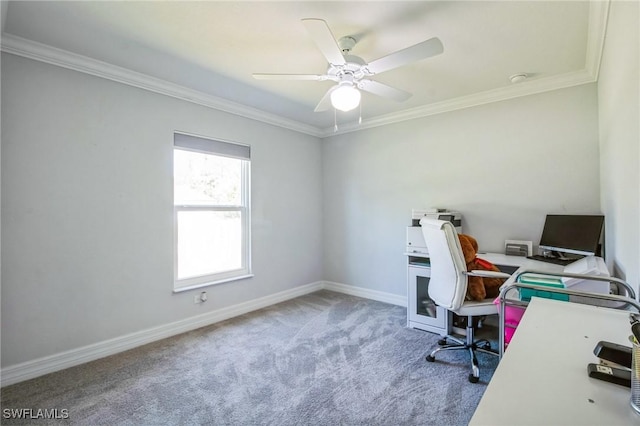 6009 S Moss Cir, Labelle, FL 33935 - office featuring crown molding, carpet, baseboards, and a ceiling fan