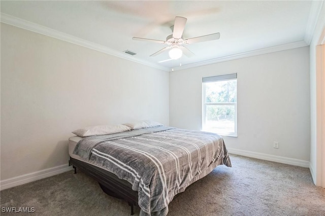 6009 S Moss Cir, Labelle, FL 33935 - carpeted bedroom featuring ornamental molding, baseboards, and ceiling fan