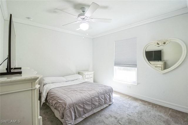 6009 S Moss Cir, Labelle, FL 33935 - bedroom featuring light carpet, crown molding, baseboards, and a ceiling fan