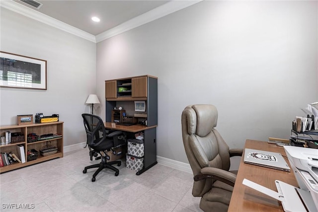 4330 Aurora St, Naples, FL 34119 - home office with ornamental molding, light tile patterned floors, and baseboards