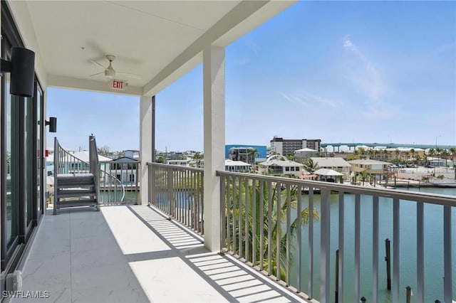 855 Lagoon St Unit 3, Fort Myers Beach, FL 33931 - balcony with a water view and a ceiling fan