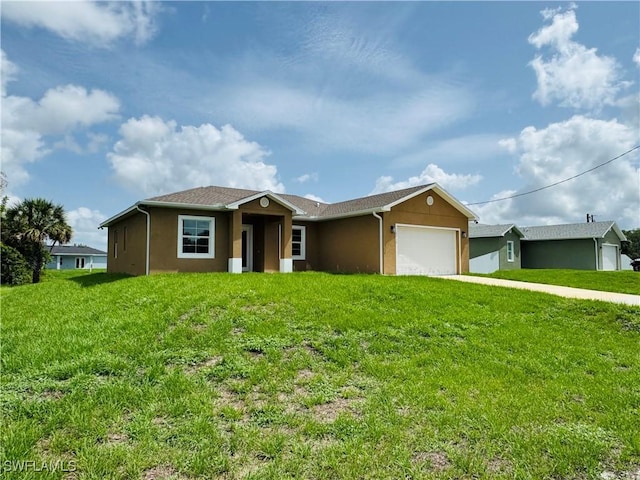 1115 Leader St, Labelle, FL 33935 - ranch-style house featuring stucco siding, an attached garage, concrete driveway, and a front lawn
