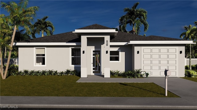 1075 Barnett St E, Lehigh Acres, FL 33974 - view of front of property featuring concrete driveway, stucco siding, an attached garage, and a front lawn