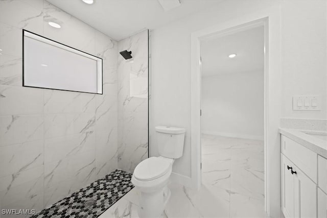 1032 Maxwell Ave S, Lehigh Acres, FL 33974 - full bath with marble finish flooring, toilet, vanity, a marble finish shower, and baseboards