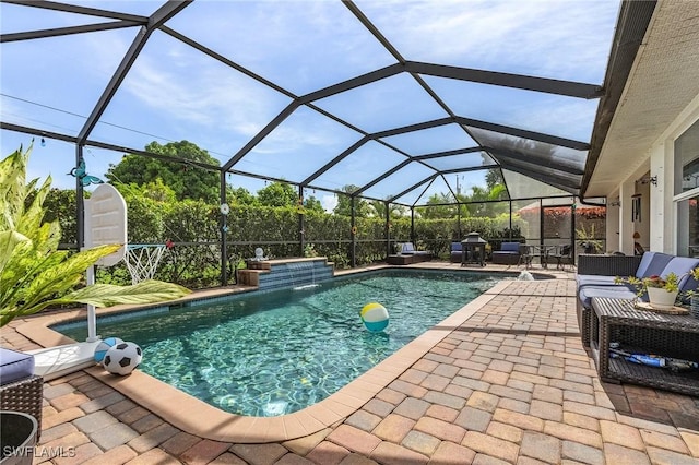 907 SE 19th Ter, Cape Coral, FL 33990 - swimming pool featuring a patio, a grill, and a lanai