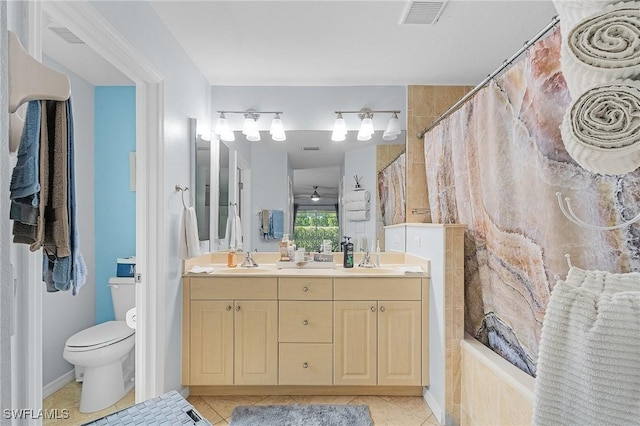 907 SE 19th Ter, Cape Coral, FL 33990 - bathroom with curtained shower, double vanity, and tile patterned floors