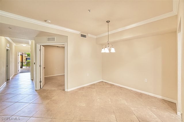 13751 Julias Way Unit 414, Fort Myers, FL 33919 - empty room featuring crown molding, light tile patterned floors, a chandelier, and baseboards