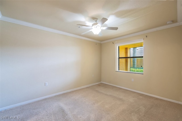 13751 Julias Way Unit 414, Fort Myers, FL 33919 - empty room with ornamental molding, light colored carpet, a ceiling fan, and baseboards