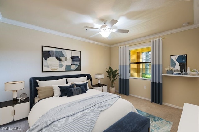 13751 Julias Way Unit 414, Fort Myers, FL 33919 - bedroom featuring light carpet, crown molding, baseboards, and a ceiling fan