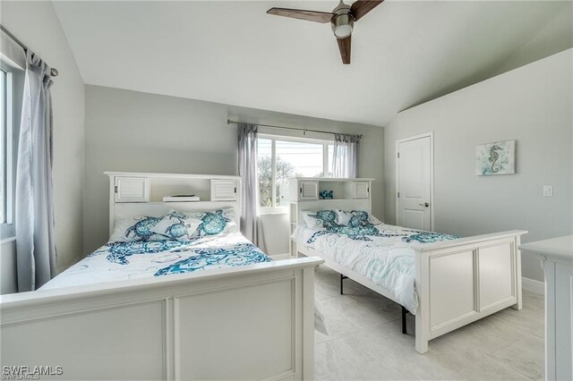 785 Rabbit Rd, Sanibel, FL 33957 - bedroom with lofted ceiling and ceiling fan