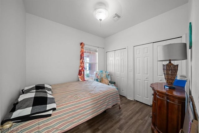 20025 Lake Vista Cir Unit 6B, Lehigh Acres, FL 33936 - bedroom with two closets and dark wood finished floors