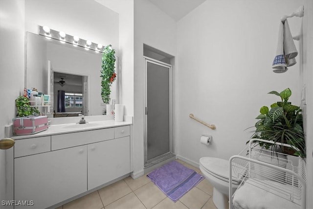 20025 Lake Vista Cir Unit 6B, Lehigh Acres, FL 33936 - bathroom featuring a shower stall, vanity, toilet, and tile patterned flooring