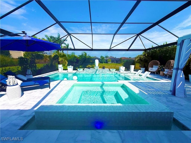 15108 Pescara St, Naples, FL 34114 - view of pool with a patio area, glass enclosure, and a pool with connected hot tub