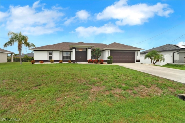 2223 SW 16th Ter, Cape Coral, FL 33991 - view of front of house with driveway, an attached garage, a front lawn, and stucco siding