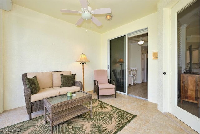 9110 Bayberry Bnd Unit 102, Fort Myers, FL 33908 - living room with ceiling fan and tile patterned floors