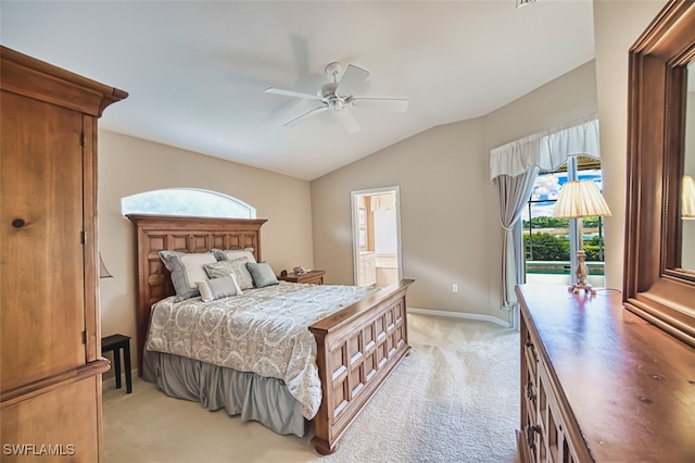 9211 Independence Way, Fort Myers, FL 33913 - bedroom with multiple windows, light carpet, lofted ceiling, access to exterior, and a ceiling fan