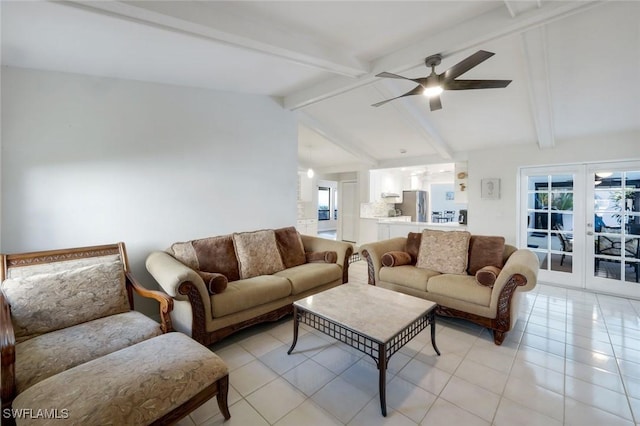 1528 SW 52nd Ln, Cape Coral, FL 33914 - living room with light tile patterned flooring, a ceiling fan, and french doors