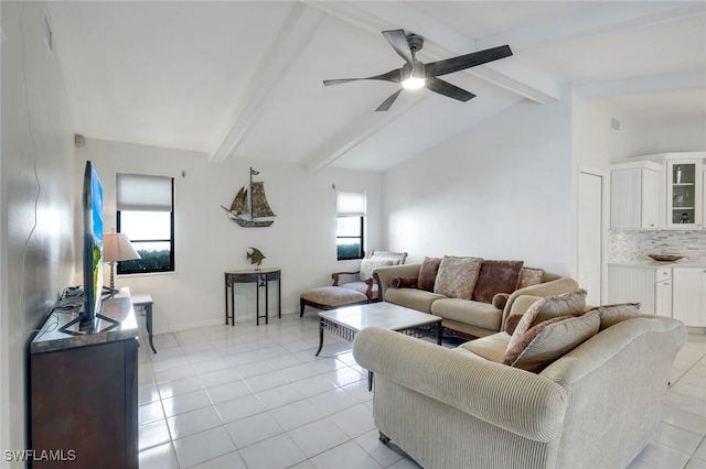1528 SW 52nd Ln, Cape Coral, FL 33914 - living room featuring light tile patterned flooring, a ceiling fan, and baseboards