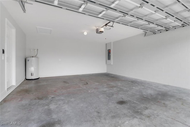 1721 SE 6th Ter, Cape Coral, FL 33990 - garage featuring water heater, electric panel, a garage door opener, and concrete block wall