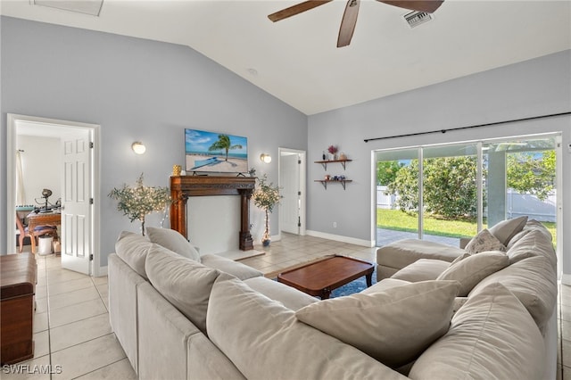 1226 SW 15th Ter, Cape Coral, FL 33991 - living area with ceiling fan, light tile patterned flooring, and high vaulted ceiling