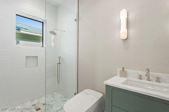 777 Broad Ct S, Naples, FL 34102 - full bathroom with a stall shower, toilet, and vanity