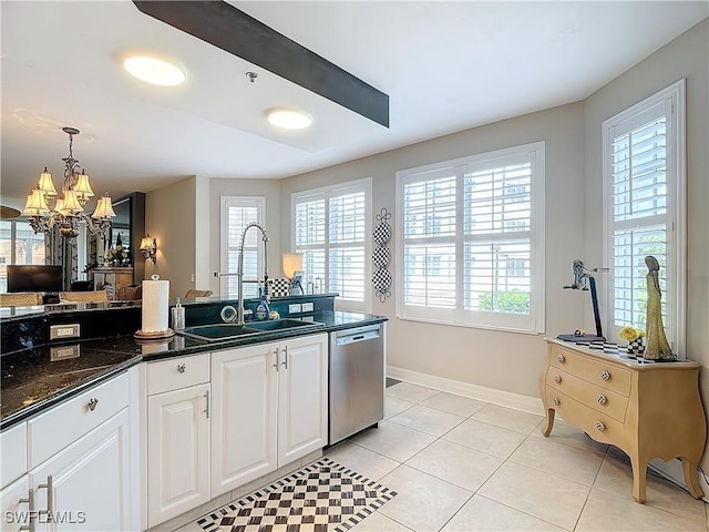 1131 Swallow Ave Unit 3-202, Marco Island, FL 34145 - kitchen with dishwasher, plenty of natural light, a chandelier, and light tile patterned flooring