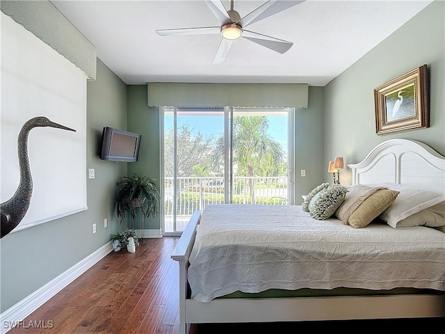 1131 Swallow Ave Unit 3-202, Marco Island, FL 34145 - bedroom with access to outside, dark wood finished floors, and ceiling fan