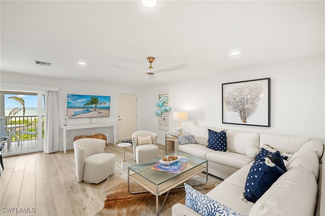 827 E Gulf Dr Unit C6, Sanibel, FL 33957 - living area with wood finished floors, recessed lighting, and a ceiling fan
