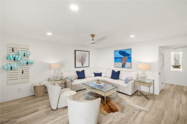 827 E Gulf Dr Unit C6, Sanibel, FL 33957 - living room with light wood-style flooring, ceiling fan, and recessed lighting