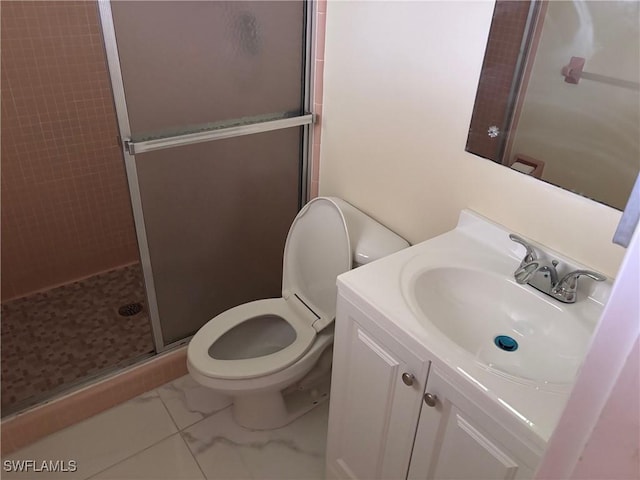 339 Joel Blvd Unit 221, Lehigh Acres, FL 33936 - full bath featuring marble finish flooring, a shower stall, toilet, and vanity