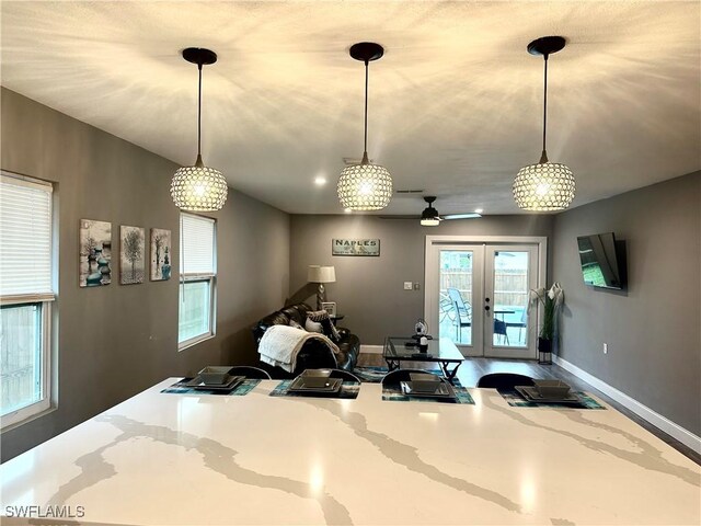 758 105th Ave N, Naples, FL 34108 - kitchen with french doors, ceiling fan, decorative light fixtures, and baseboards