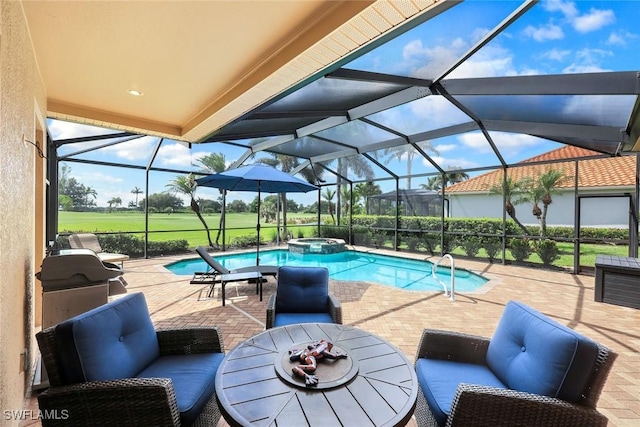 10026 Lions Bay Ct, Naples, FL 34120 - view of swimming pool with a patio area, a lanai, and a pool with connected hot tub