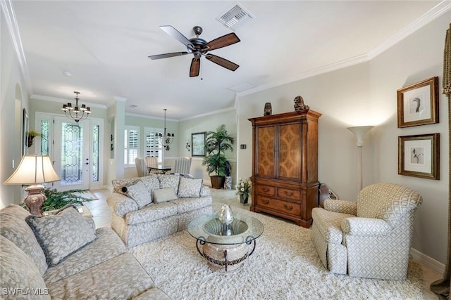 10026 Lions Bay Ct, Naples, FL 34120 - living area featuring a chandelier, crown molding, and ceiling fan