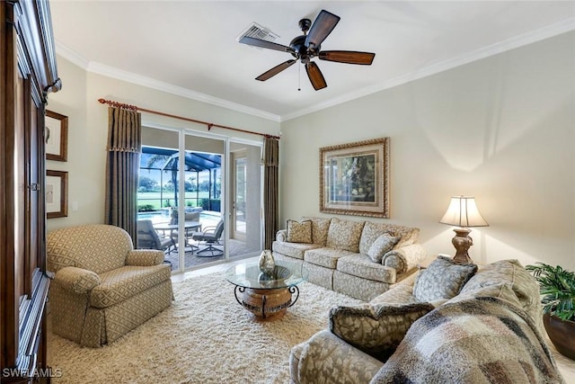10026 Lions Bay Ct, Naples, FL 34120 - living room with ceiling fan and ornamental molding